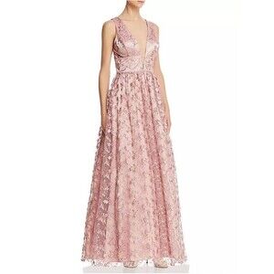 Avery G Womens 10 Light Pink Pearl Floral Lace Sleeveless Gown Dress NWT AZ71